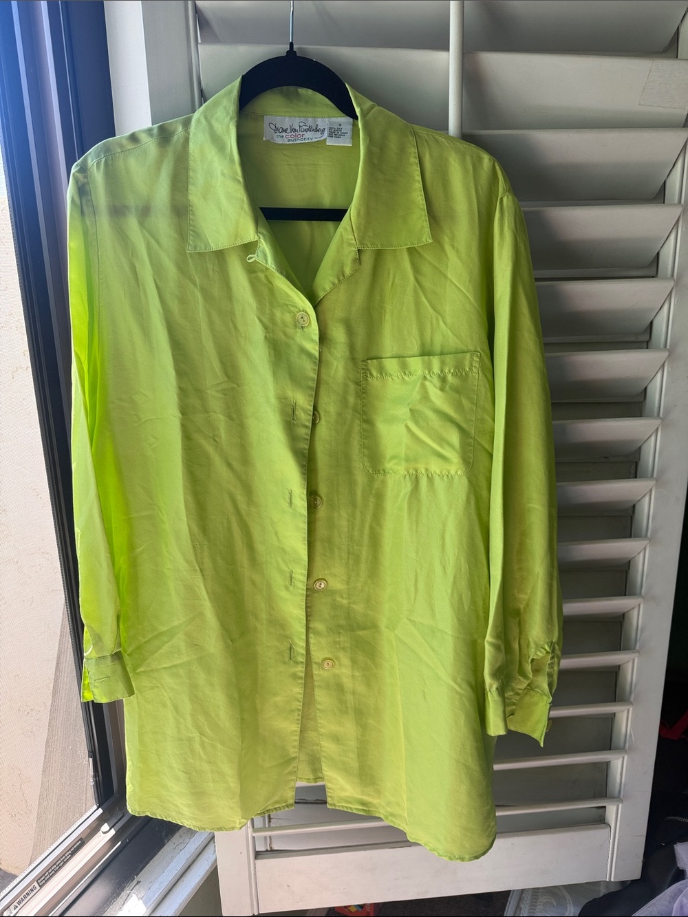 Vintage DVF Neon Lime Button-Up Shirt - Single Pocket